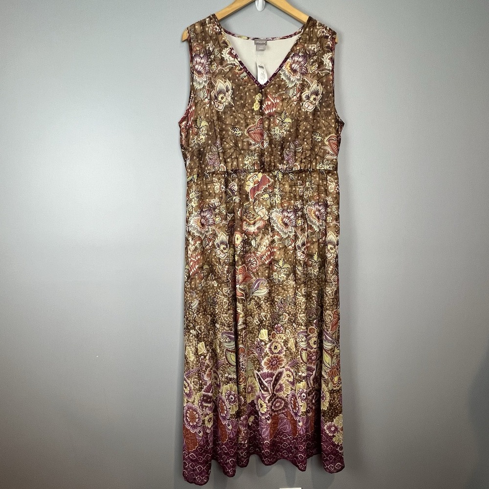 Chico's Floral Print Maxi Dress Womens Size 16 Sleeveless V Neck NWT